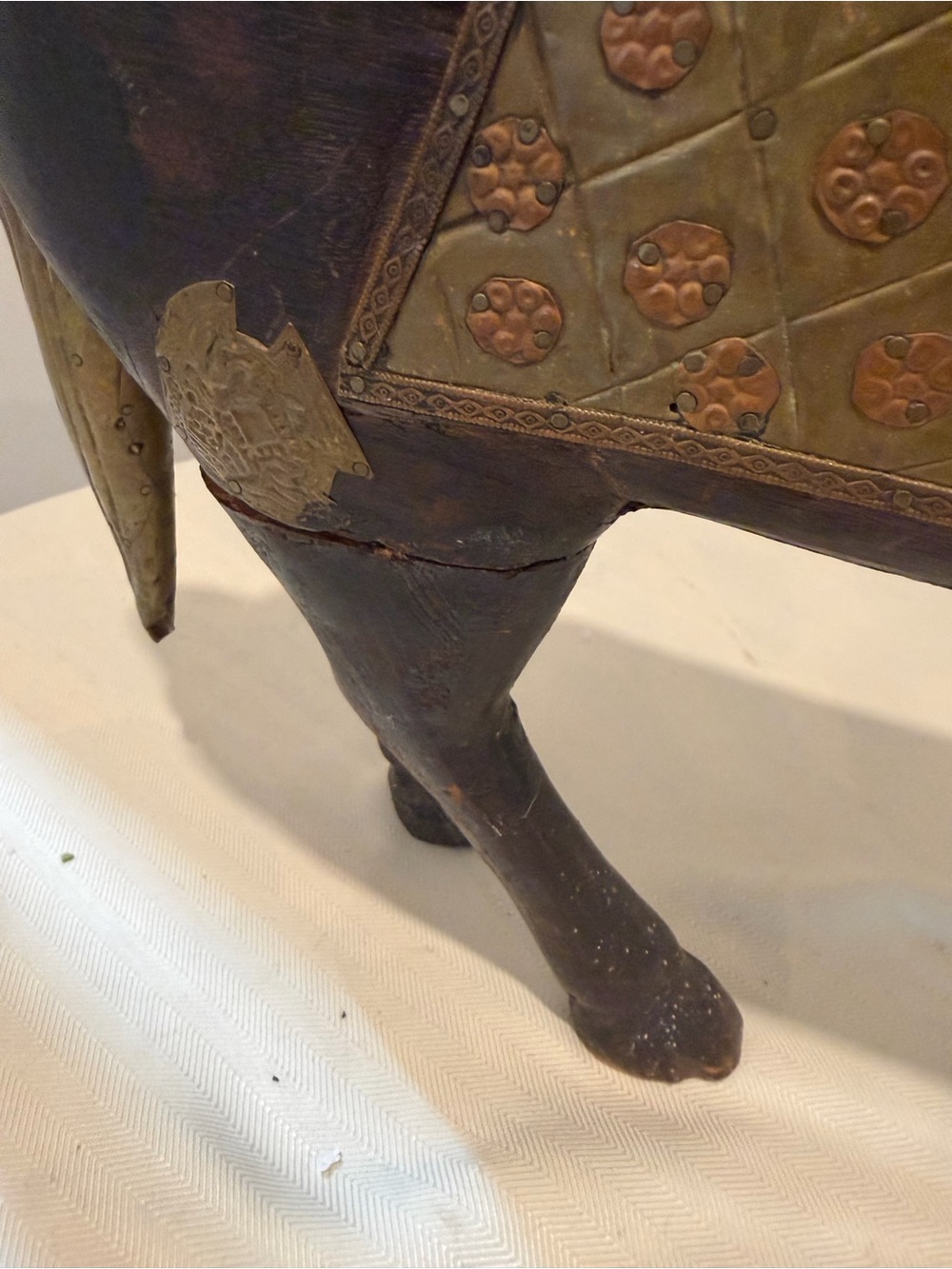 Antique Vintage Hand Carved Wood Horse Copper and Brass Overlay India - Picture 11 of 16